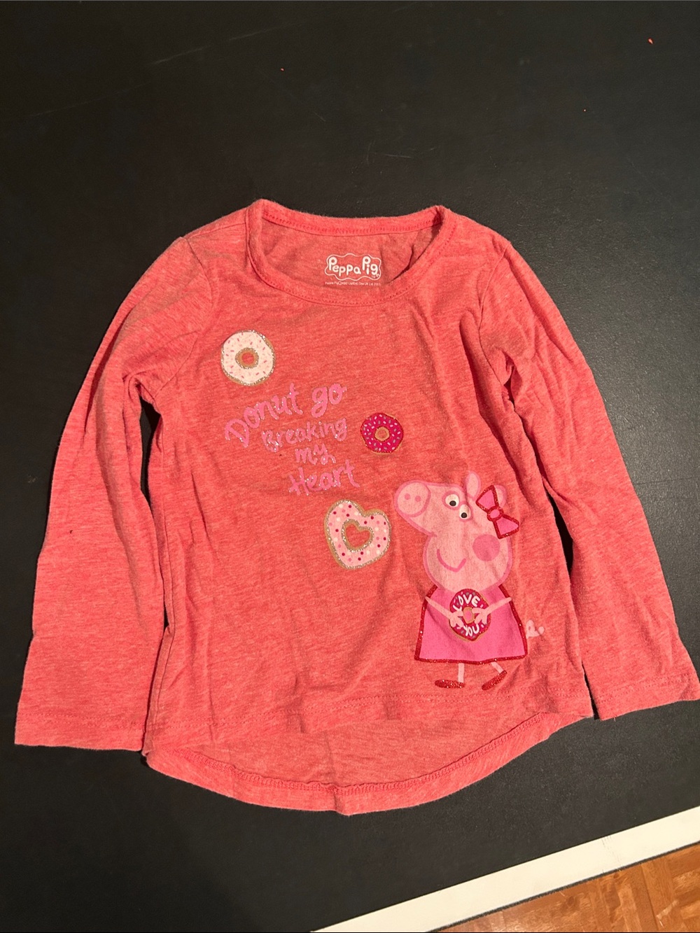 Peppa Pig Coral Pink Long-Sleeve Tee with Donut & Heart Art